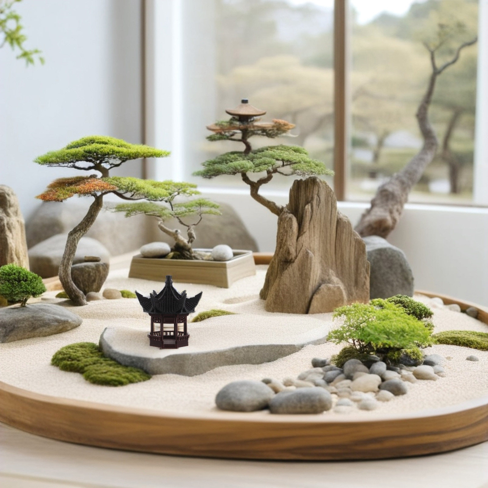 Bonsai Garden With Pond - Miniaturowa Pagoda Bonsai Dekoracja Wielofunkcyjna Ozdoba