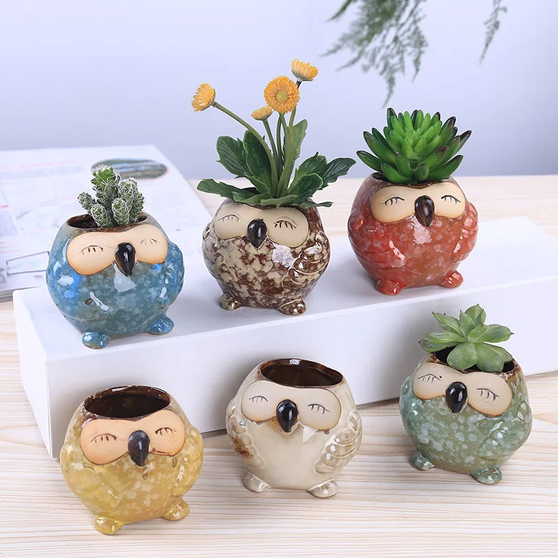 Bonsai Garden Gift - Mini Ceramiczna Sowa Doniczka na Sukulenty